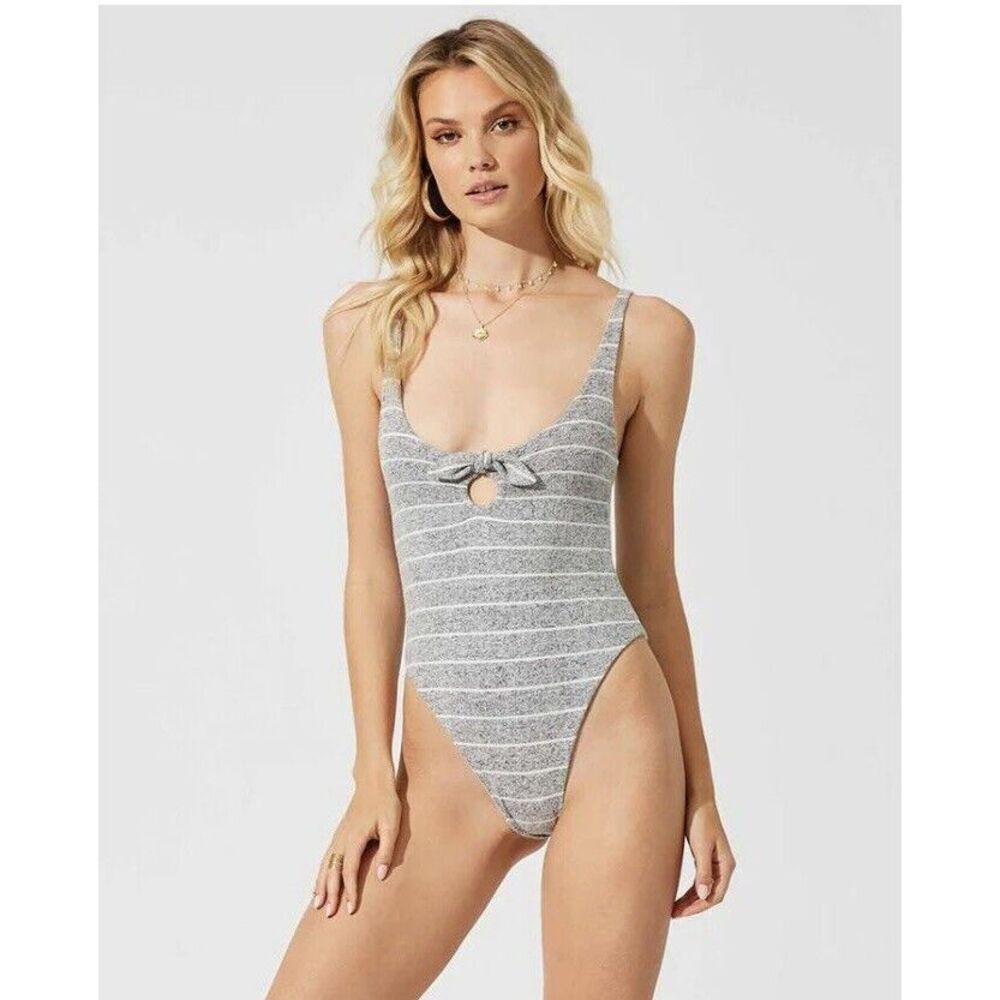 NWT Beach Bunny Peyton Bodysuit Netflix & Chill RETAIL $78 Sz S Gray Striped Top